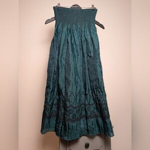 Lapis Green Strapless Tube Dress One Size, Smocked Boho Hippie Casual OS